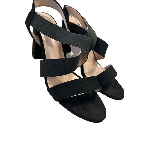Trary Women's Chunky Heels: Open Toe Strappy Sandals, Elastic Ankle Strap, SZ 10 - Picture 7 of 8